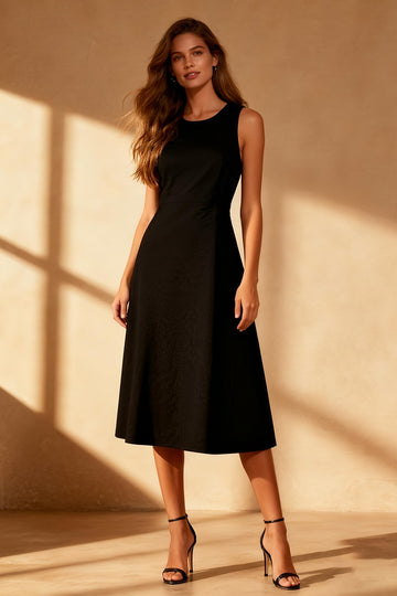 Satin A Line Round Neck Little Black Dress